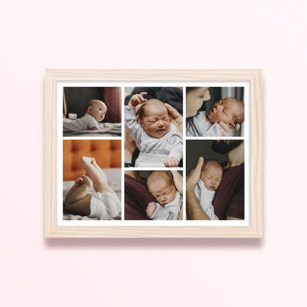 Simple framed prints designs with six photos of a baby.