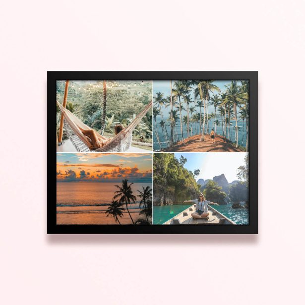 Simple framed prints designs featuring 4 photos of travel and nature scenes