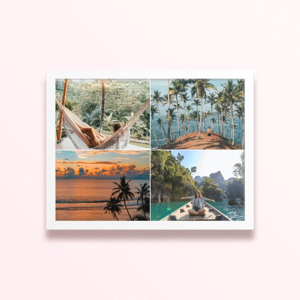 Simple framed prints designs featuring 4 photos of travel and nature scenes