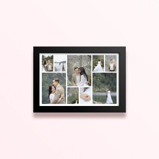 Simple framed prints designs featuring nine photos ideal for weddings.