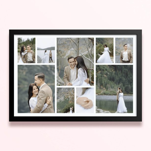 Simple framed prints designs featuring nine photos ideal for weddings.