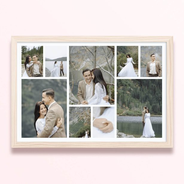 Simple framed prints designs featuring nine photos ideal for weddings.