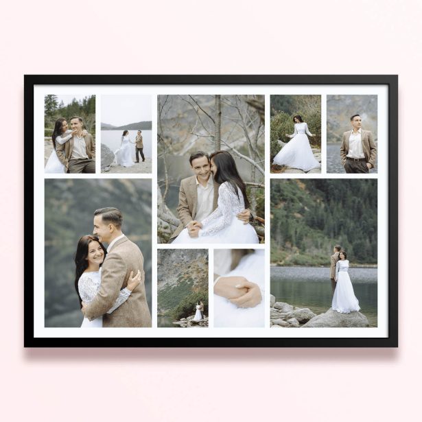 Simple framed prints designs featuring nine photos ideal for weddings.