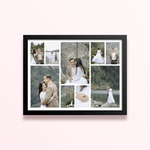 Simple framed prints designs featuring nine photos ideal for weddings.