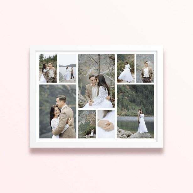 Simple framed prints designs featuring nine photos ideal for weddings.