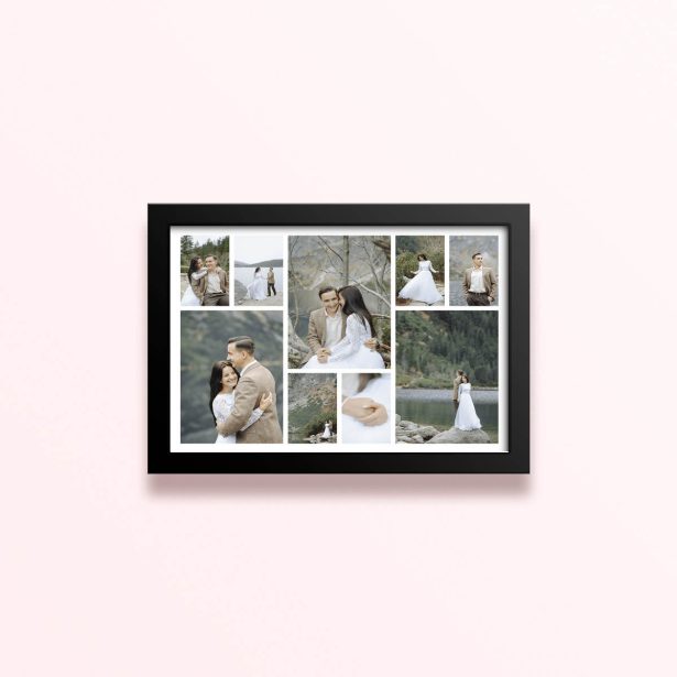 Simple framed prints designs featuring nine photos ideal for weddings.