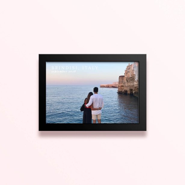 Simple framed prints designs with two people admiring the sea in Brindisi, Italy