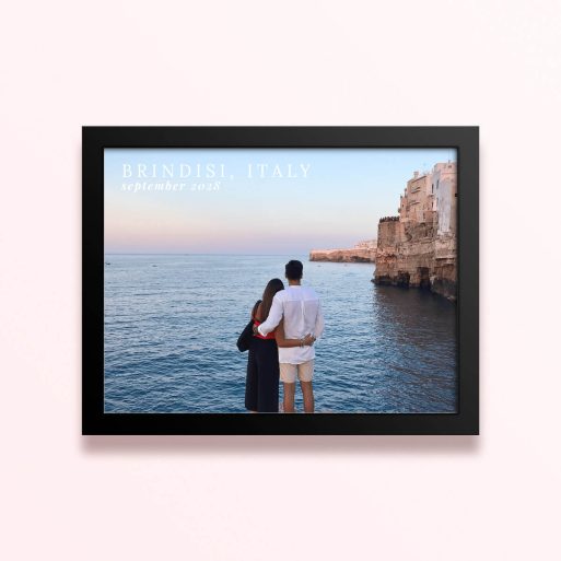 Simple framed prints designs with two people admiring the sea in Brindisi, Italy