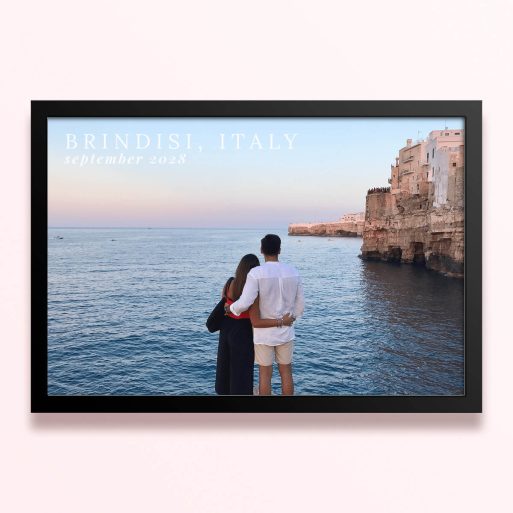 Simple framed prints designs with two people admiring the sea in Brindisi, Italy