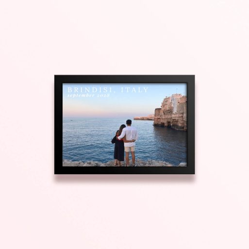 Simple framed prints designs with two people admiring the sea in Brindisi, Italy