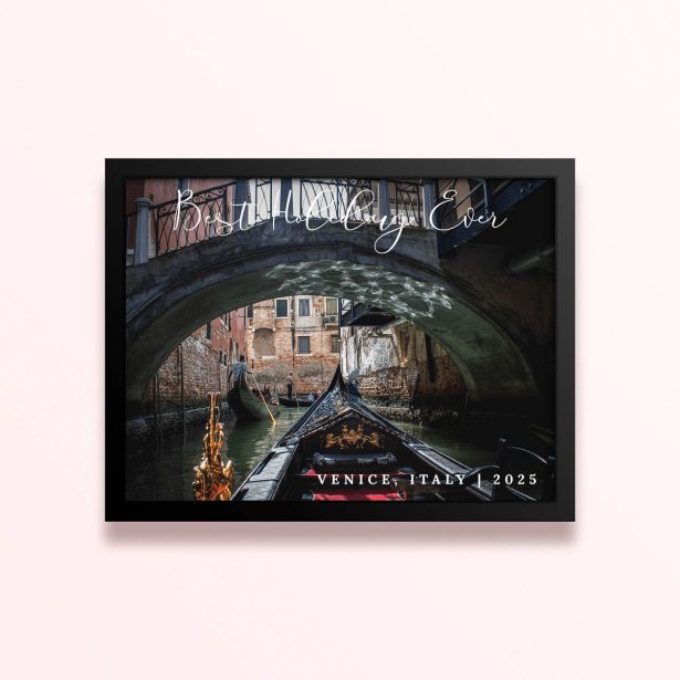 Simple framed prints designs with a photo of a gondola in Venice, Italy.