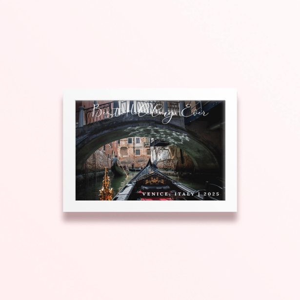 Simple framed prints designs with a photo of a gondola in Venice, Italy.