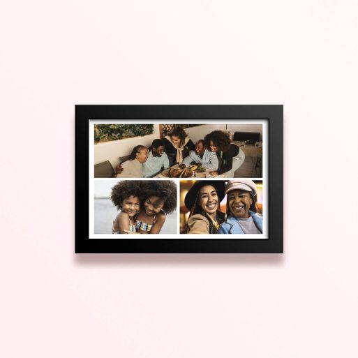 Simple framed prints designs featuring a collage of three family photos.