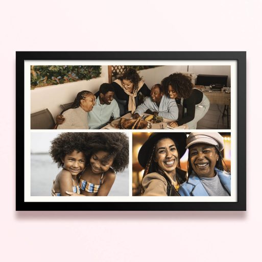 Simple framed prints designs featuring a collage of three family photos.