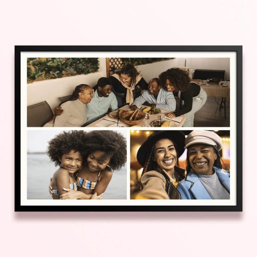 Simple framed prints designs featuring a collage of three family photos.