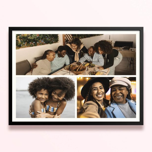 Simple framed prints designs featuring a collage of three family photos.