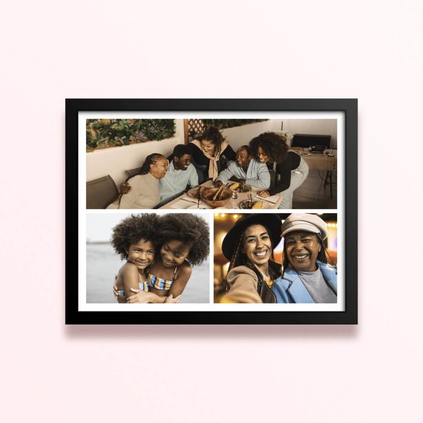 Simple framed prints designs featuring a collage of three family photos.