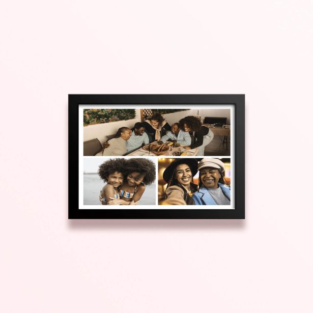 Simple framed prints designs featuring a collage of three family photos.