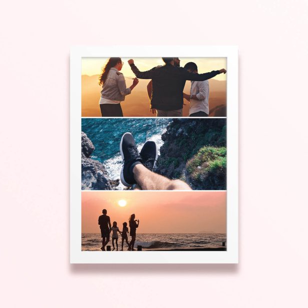 Simple framed prints designs with three photos featuring different outdoor scenes