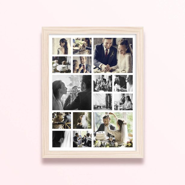 Simple framed prints designs with 16 wedding photos