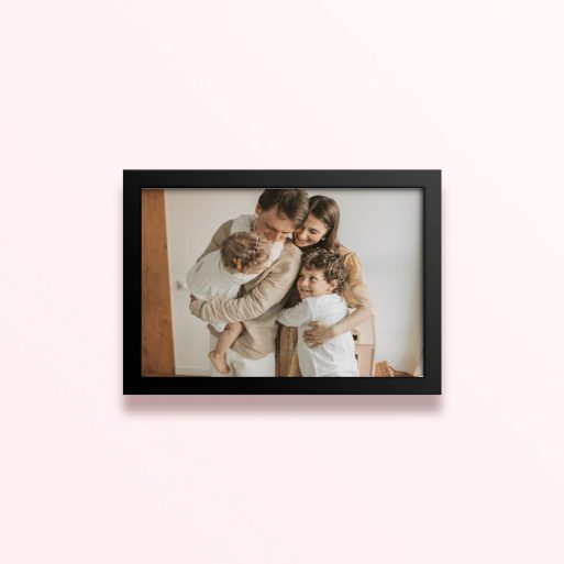 Simple framed prints designs with a family photo of four people hugging