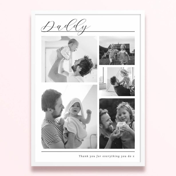 Simple framed prints designs featuring five photos for Father’s day gift