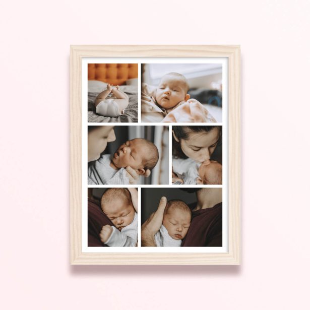 Simple framed prints designs featuring six photos of a baby