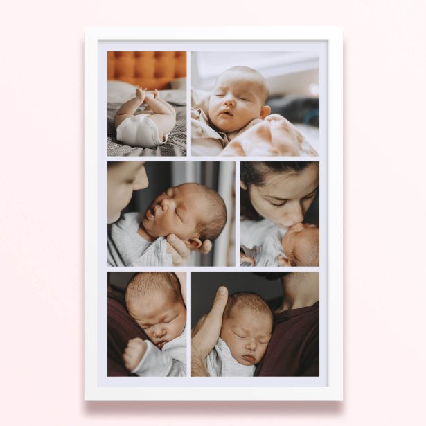 Simple framed prints designs featuring six photos of a baby