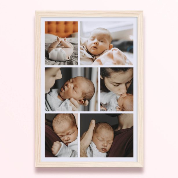 Simple framed prints designs featuring six photos of a baby