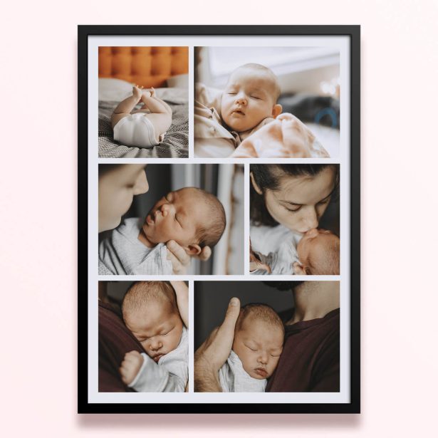 Simple framed prints designs featuring six photos of a baby
