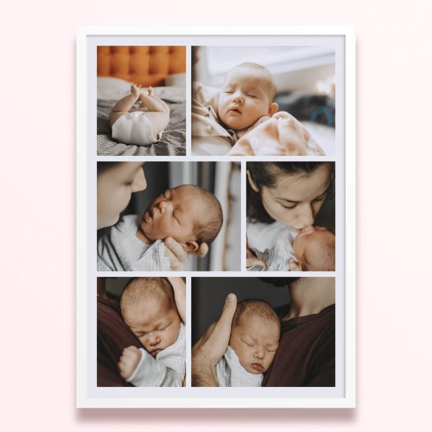 Simple framed prints designs featuring six photos of a baby