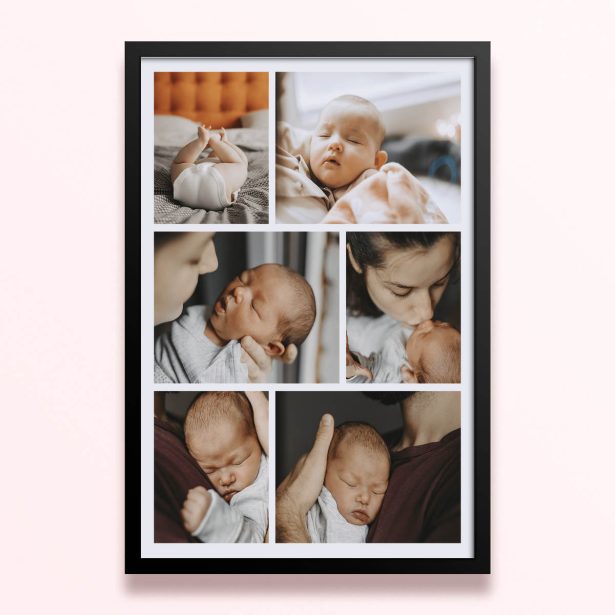 Simple framed prints designs featuring six photos of a baby