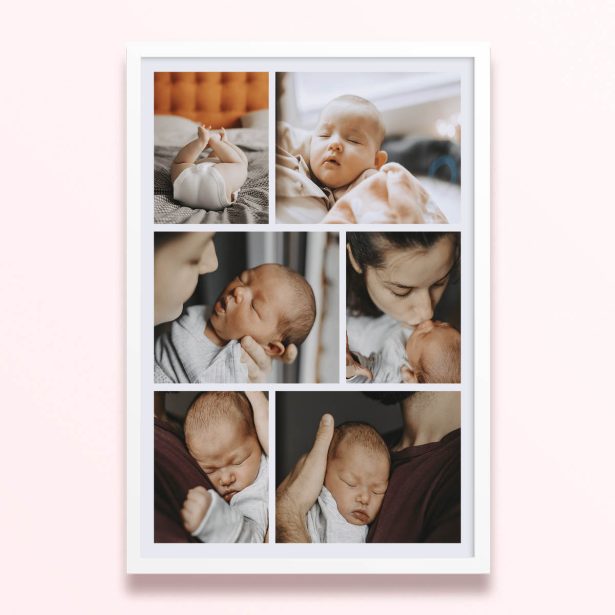Simple framed prints designs featuring six photos of a baby