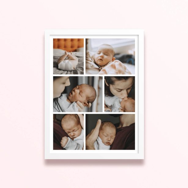 Simple framed prints designs featuring six photos of a baby