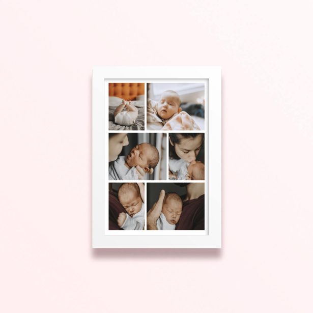 Simple framed prints designs featuring six photos of a baby