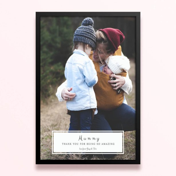 Simple framed prints designs with one photo for personalised gifts.