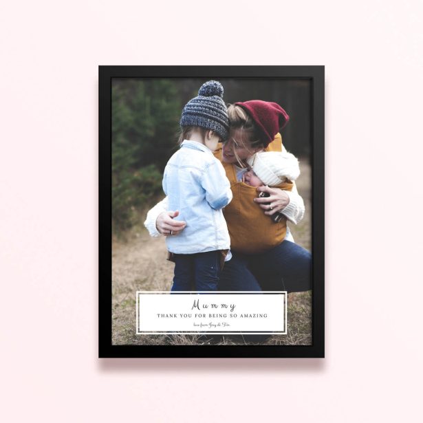 Simple framed prints designs with one photo for personalised gifts.