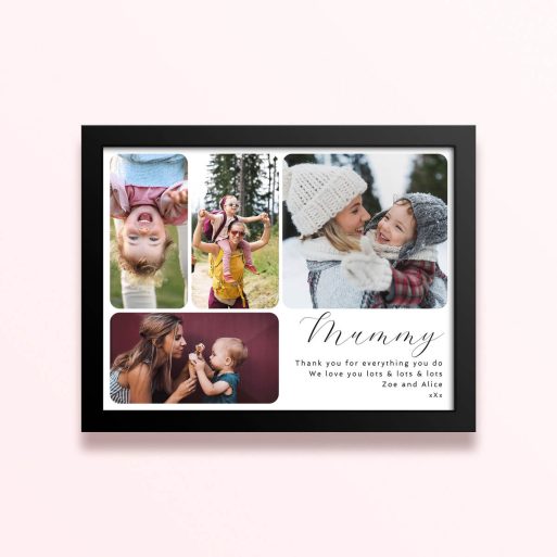 Simple framed prints designs with four photos and personalised text for mummy