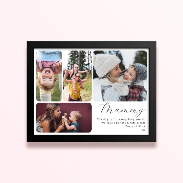 Simple framed prints designs with four photos and personalised text for mummy