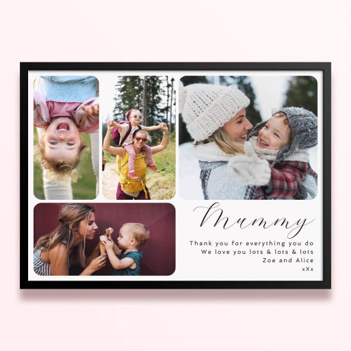 Simple framed prints designs with four photos and personalised text for mummy