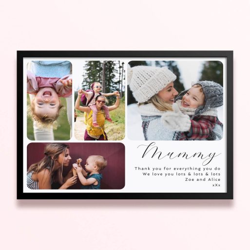 Simple framed prints designs with four photos and personalised text for mummy