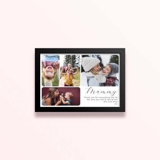 Simple framed prints designs with four photos and personalised text for mummy