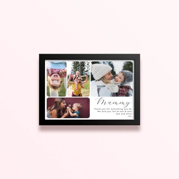 Simple framed prints designs with four photos and personalised text for mummy