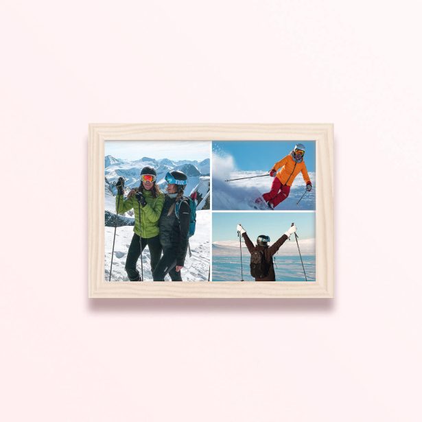 Simple framed prints designs with three skiing photos in the snow