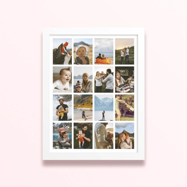 Simple framed prints designs featuring 16 photos for personalised photo gifts and decorations