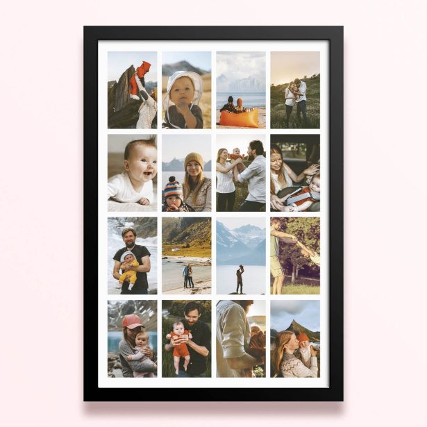 Simple framed prints designs featuring 16 photos for personalised photo gifts and decorations