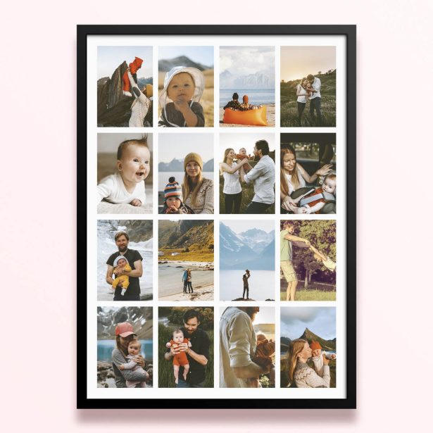 Simple framed prints designs featuring 16 photos for personalised photo gifts and decorations