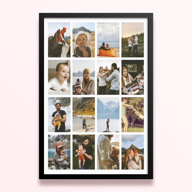 Simple framed prints designs featuring 16 photos for personalised photo gifts and decorations