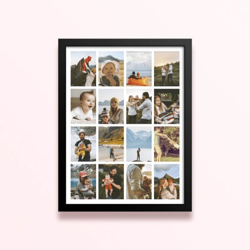 Simple framed prints designs featuring 16 photos for personalised photo gifts and decorations