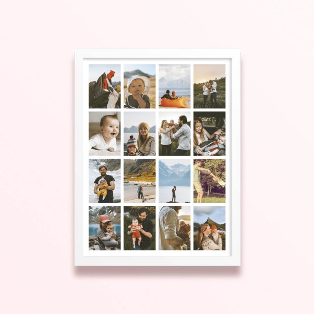 Simple framed prints designs featuring 16 photos for personalised photo gifts and decorations